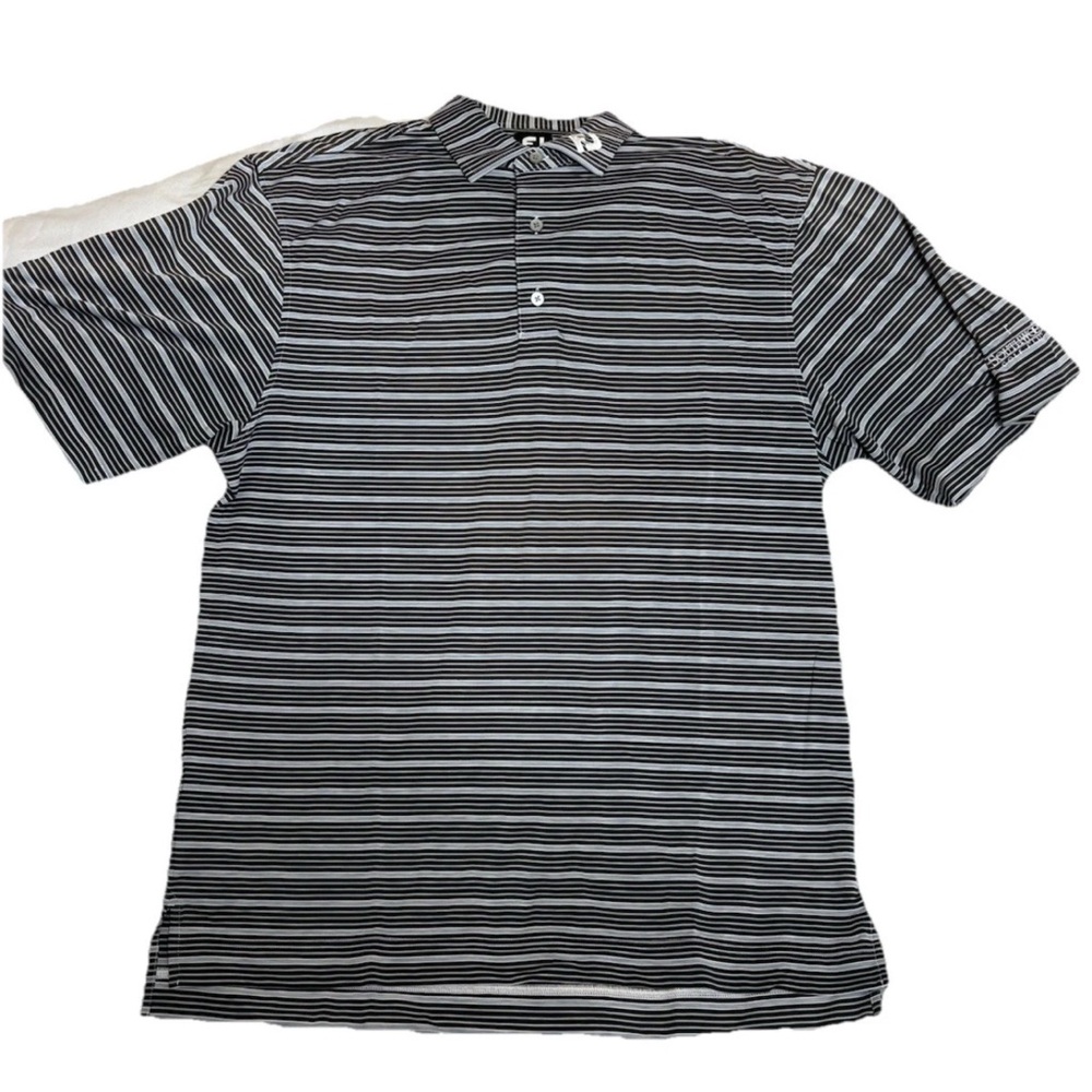 Footjoy Polo Mens L Black Grey Polo Tour Issue Golf Stretch FJ Collar Logo